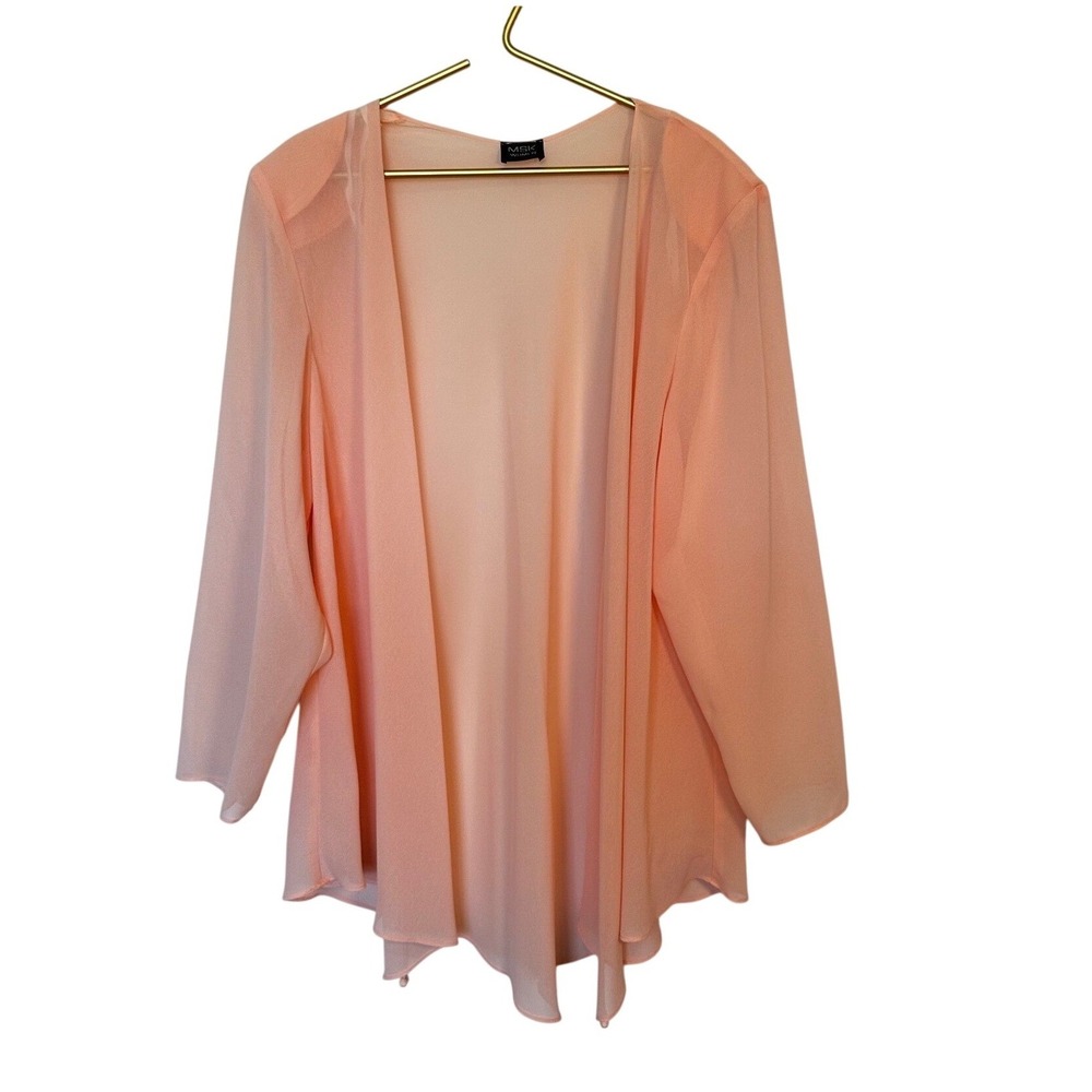 MSK Chiffon Cardigan Women L Peach Sheer Layering Topper